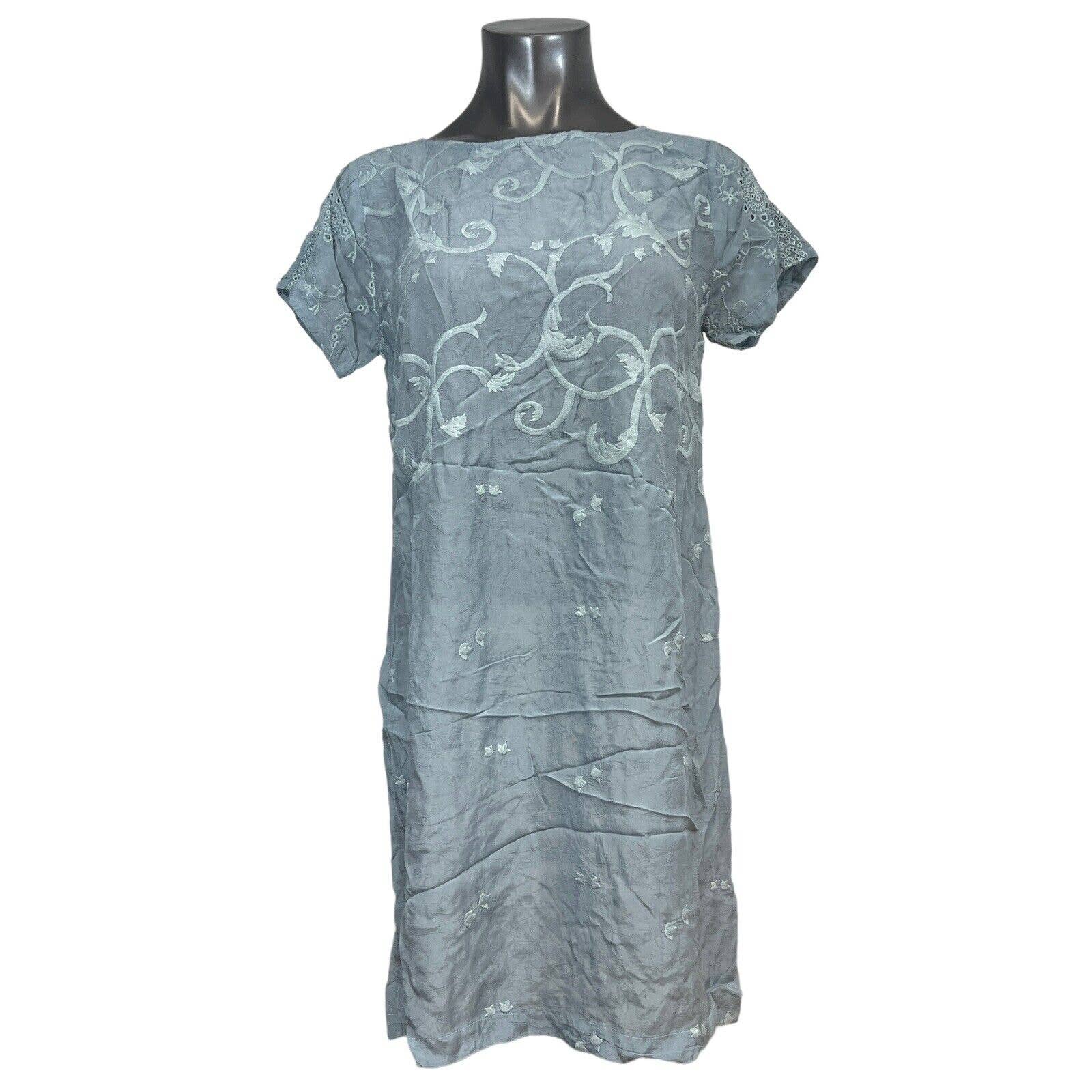 Nwt Johnny Was Women's Shift Dress Solid Gray Embroidered Short Sleeve Small